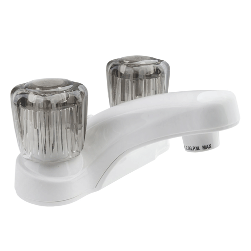 Dura RV Lavatory Faucet w/Smoked Acrylic Knobs - White
