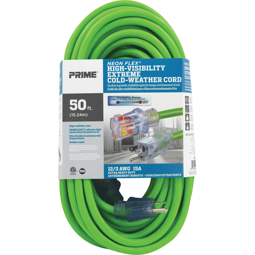EXTENSION CORD 50FT 12/3 NEON GREEN